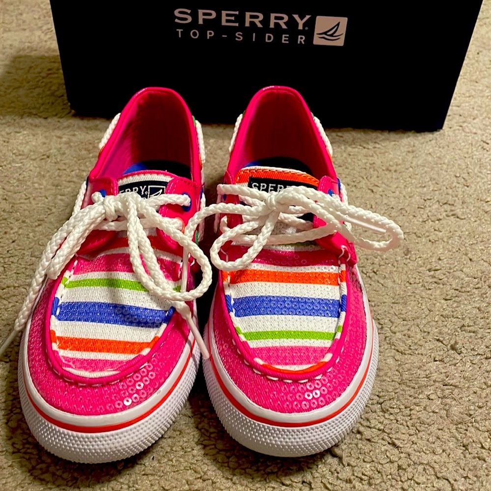 NIB! Girls pink/multi Sperry shoes size 13 M!